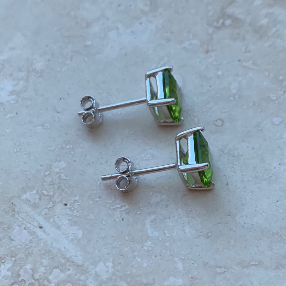 Sterling Silver Peridot Cz Earring, Silver Earring View 3